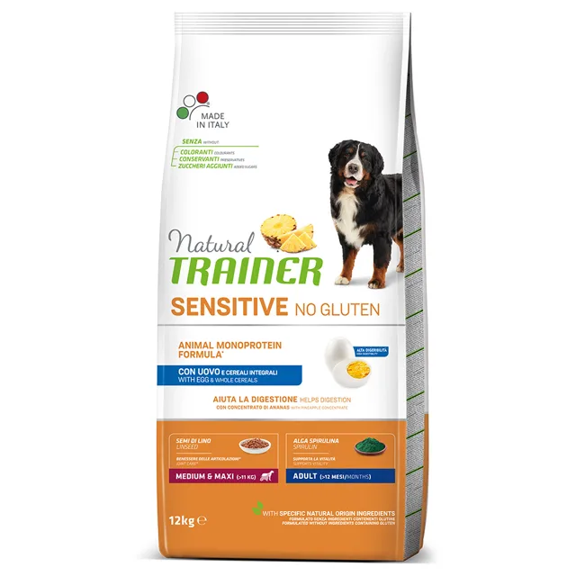 Natural Trainer Sensitive No Gluten Adult Medium/Maxi Single Protein s vejcem - 2 x 12 kg