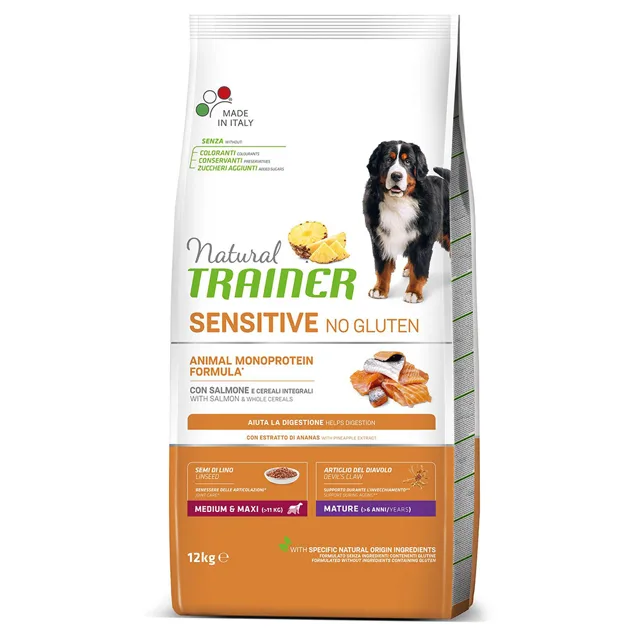 Natural Trainer Sensitive No Gluten Medium/Maxi Mature s lososem - 12 kg