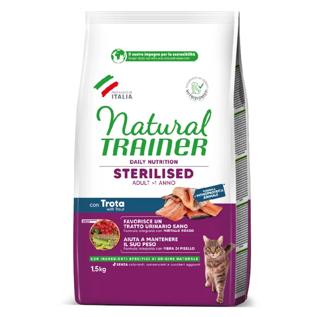 Natural Trainer Sterilised s pstruhem - 1,5 kg