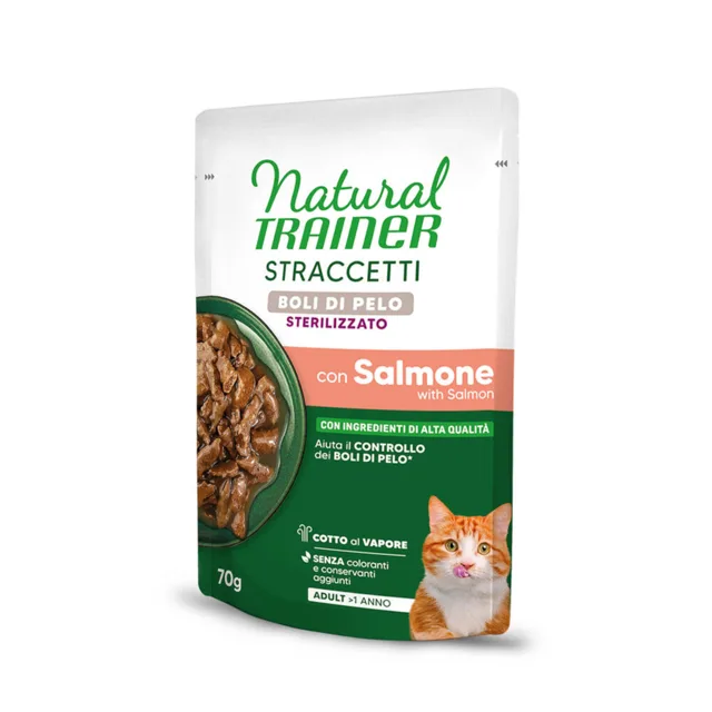 Natural Trainer Straccetti Hairball Sterilised proužky v omáčce - 56 x 70 g s lososem
