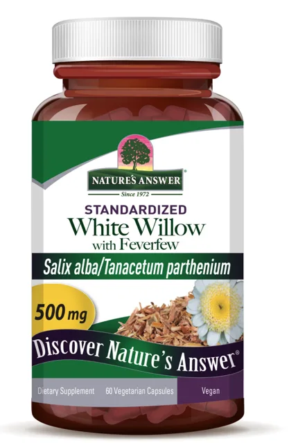 Nature's Answer White Willow & Feverfew, bílá vrba a řimbaba, standardizované extrakty, 60 kapslí