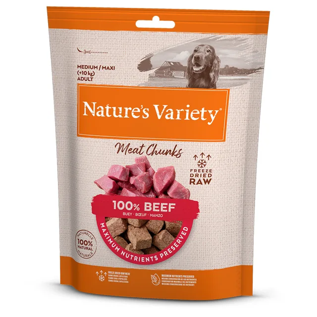 Nature's Variety, 3 balení  - 2 + 1 zdarma -  lyofilizované kousky pro psy hovězí (3 x 50 g)