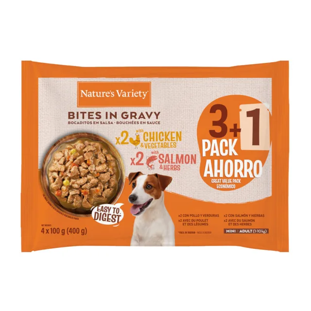 Nature's Variety Bites in omáčce Mini Adult 8 x 100 g - kuřecí a losos