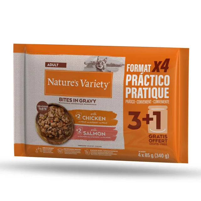 Nature's Variety Bites in Sauce 44 x 85 g - s kuřecím a lososem