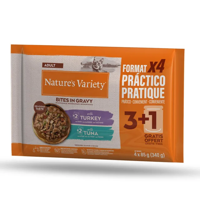 Nature's Variety Bites v omáčce 88 x 85 g - s krůtím a tuňákem