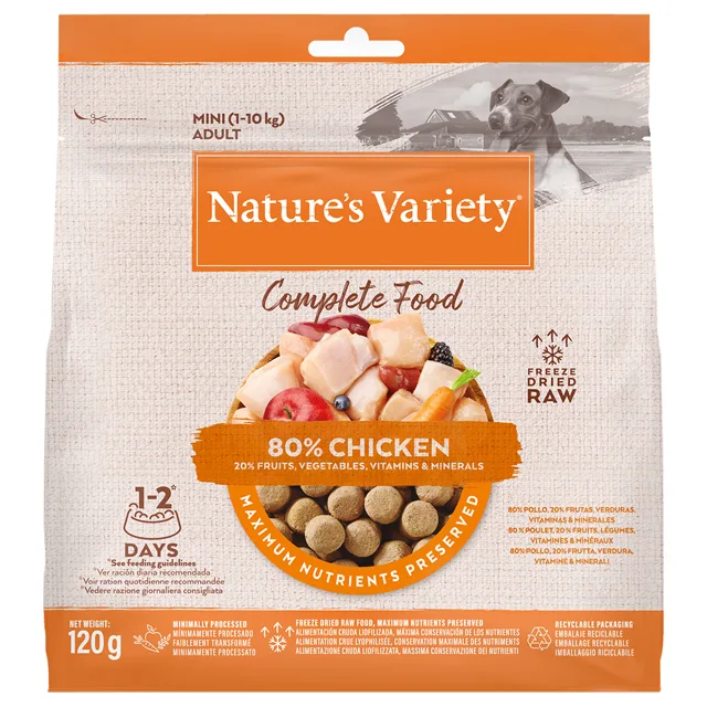 Nature's Variety Mini mrazem sušené kompletní krmivo - kuřecí (2 x 120 g)