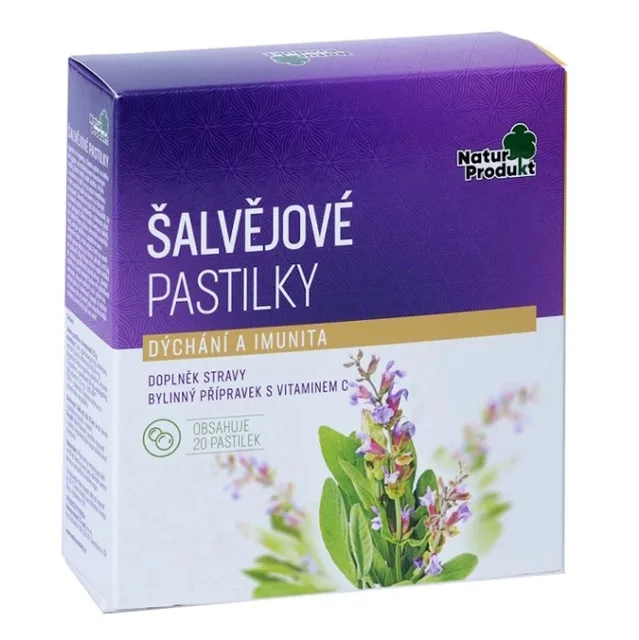 NATURPRODUKT Šalvějové pastilky 20 kusů, poškozený obal