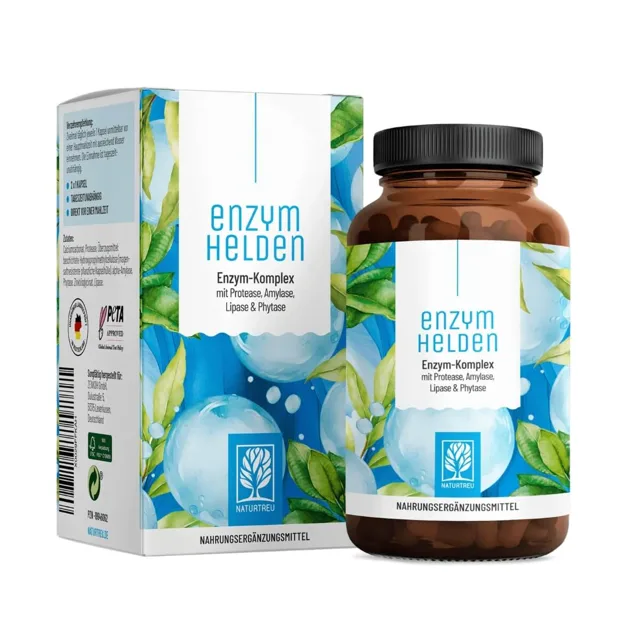 Naturtreu Enzymoví hrdinové – komplex s proteázou, amylázou, lipázou a fytázou, 120 kapslí