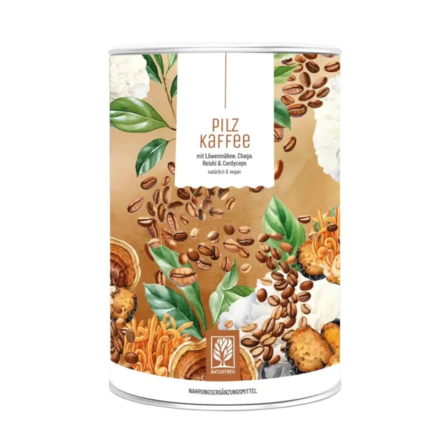 Naturtreu Houbová káva – kávový nápoj v prášku s lví hřívou, čagou, reishi a cordycepsem, 150 g