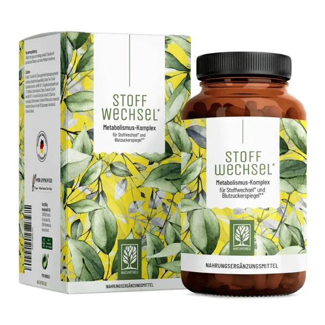 Naturtreu Metabolismus – Komplex zeleného čaje, L-karnitinu a cholinu pro trávení a krevní cukr, 120 kapslí