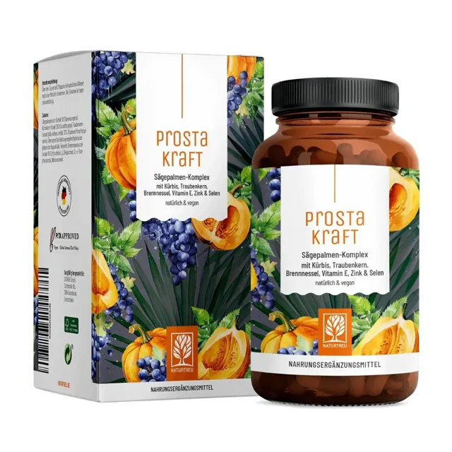 Naturtreu Prostrakraft – Saw palmetto, dýně, kopřiva, selen, zinek a vitamín E pro muže, 120 kapslí