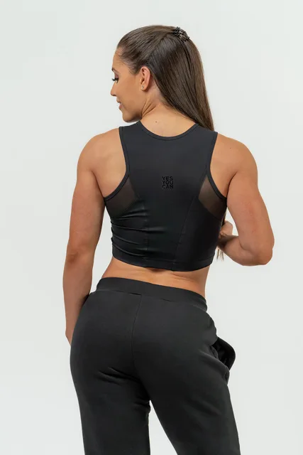 Nebbia Dámsky crop top s vysokou podporou INTENSE Mesh 842, černá, S