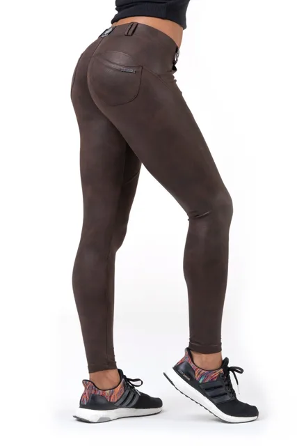 Nebbia Leather Look Bubble Butt legíny 538, M, hnědá