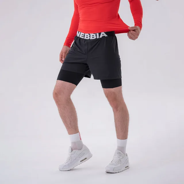 NEBBIA Pánské šortky Double-Layer Black