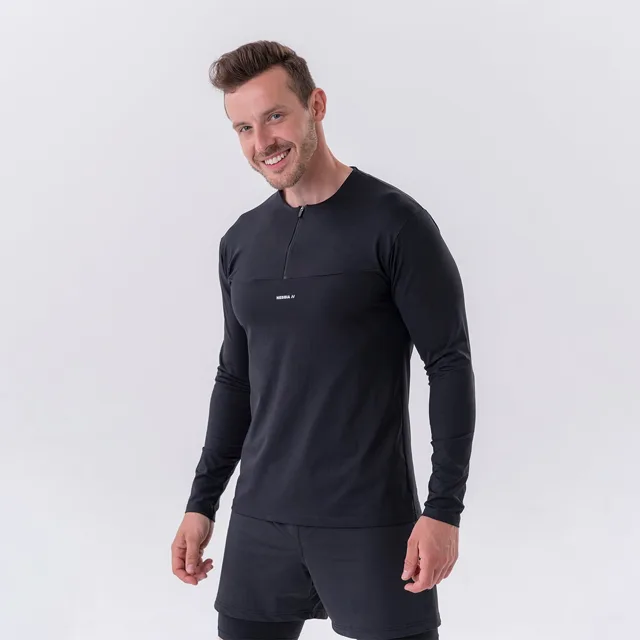 NEBBIA Pánské tričko Long-Sleeve Layer Up Black
