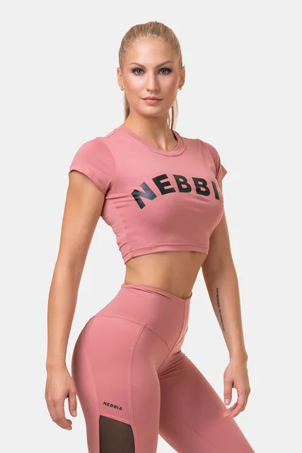 Nebbia Sporty HERO crop top s krátkým rukávem 584 , S, růžová