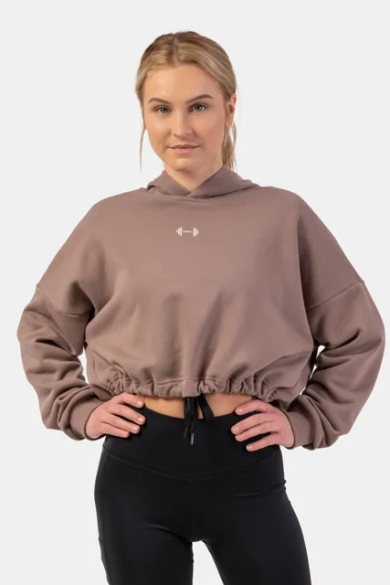 Nebbia Volná crop mikina s kapucí Iconic 421, M, hnědá