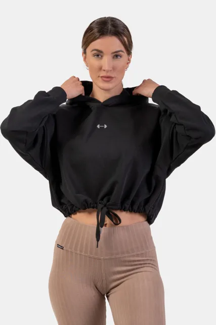 Nebbia Volná crop mikina s kapucí Iconic 421, XS, černá