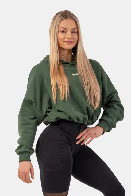 Nebbia Volná crop mikina s kapucí Iconic 421, XS, tmavě zelená