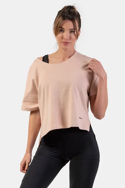 Nebbia Volné crop tričko „The Minimalist“ z organické bavlny 417, M, lososová