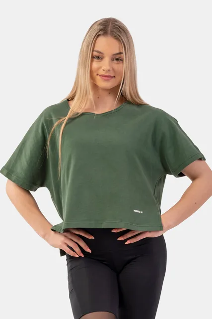 Nebbia Volné crop tričko „The Minimalist“ z organické bavlny 417, M, tmavě zelená