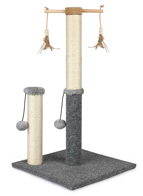 NELLYS Škrabadlo pro kočky Cat Tree 73 cm – plyš, sisal, míčky, peříčka, béžovo-šedá