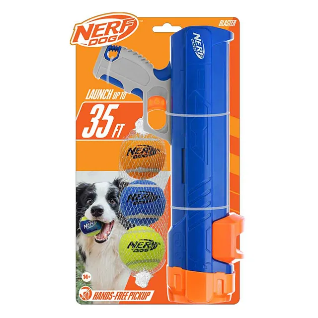 NERF DOG Hračka pro psy blaster 30 cm a pískací míčky 5 cm 3 kusy