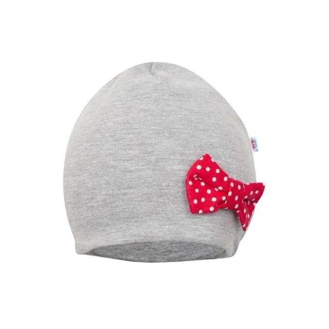 New Baby Kojenecká čepička s šátkem na krk  Missy šedo-červená, vel. 68 (4-6m)