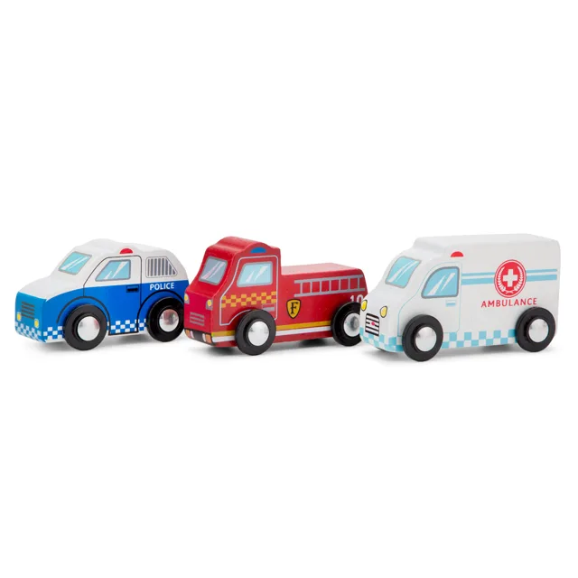 New Classic Toys Sada dřevěných mini záchranářských vozidel - 3 ks