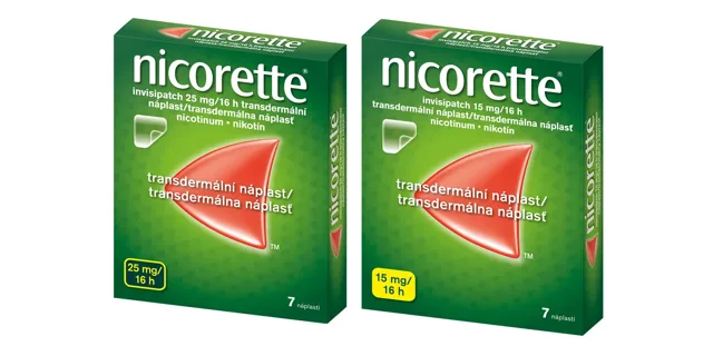 Nicorette® invisipatch 15 mg + Nicorette® invisipatch 25 mg/ 16 h transdermální náplast 2x7 ks