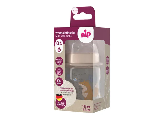 nip Láhev kojenecká sklo,široká,silkon-S,120ml,0m+,uni