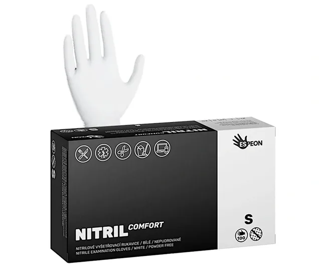 Nitrilové rukavice Espeon Nitril Comfort - 100 ks, bílé, velikost S (100020) + dárek zdarma