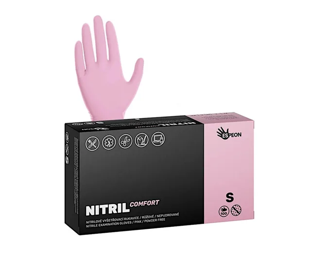 Nitrilové rukavice Espeon Nitril Comfort - 100 ks, růžové, velikost S (100033) + dárek zdarma