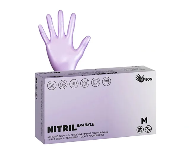 Nitrilové rukavice Espeon Nitril Sparkle - 100 ks, perleťové fialové, velikost M (100147) + dárek zdarma