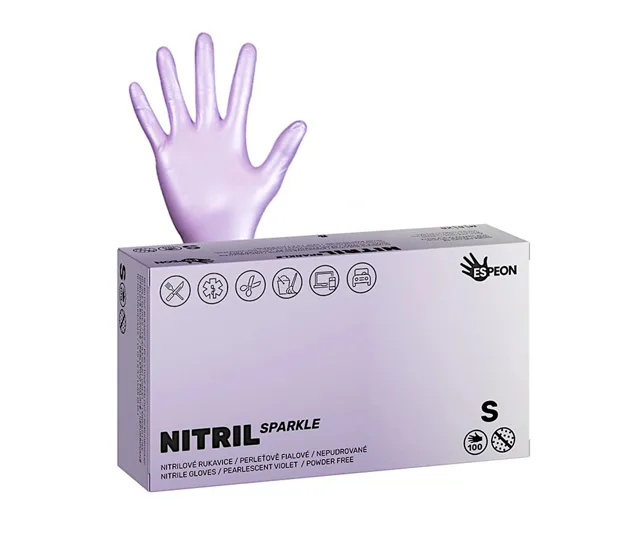 Nitrilové rukavice Espeon Nitril Sparkle - 100 ks, perleťové fialové, velikost S (100146) + dárek zdarma