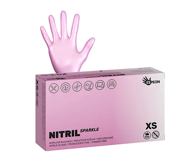 Nitrilové rukavice Espeon Nitril Sparkle - 100 ks, perleťové růžové, velikost XS (100142) + dárek zdarma