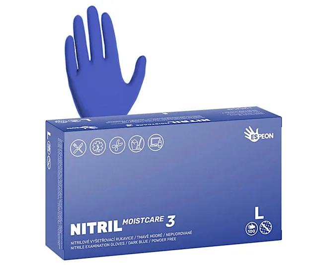 Nitrilové rukavice s hydratací Espeon Nitril Moistcare 3 - 100 ks, tmavě modré, velikost L (100190) + dárek zdarma