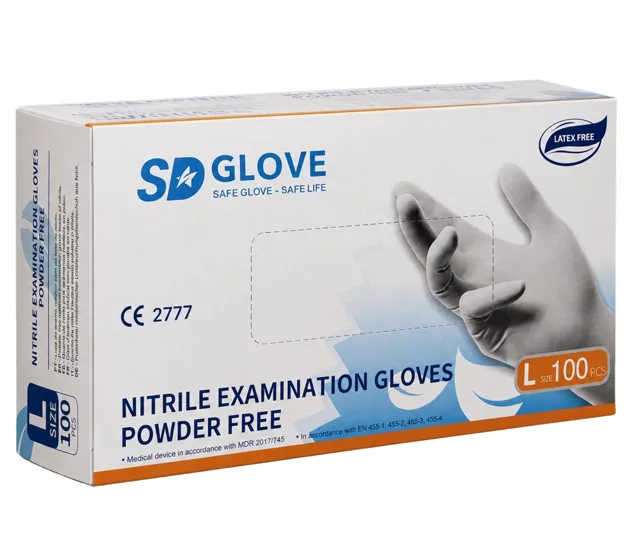 Nitrilové rukavice SD Glove Nitrile Examination Gloves  - 100 ks, bílé, velikost L (100525) + dárek zdarma