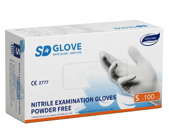 Nitrilové rukavice SD Glove Nitrile Examination Gloves  - 100 ks, bílé, velikost S (100523) + dárek zdarma