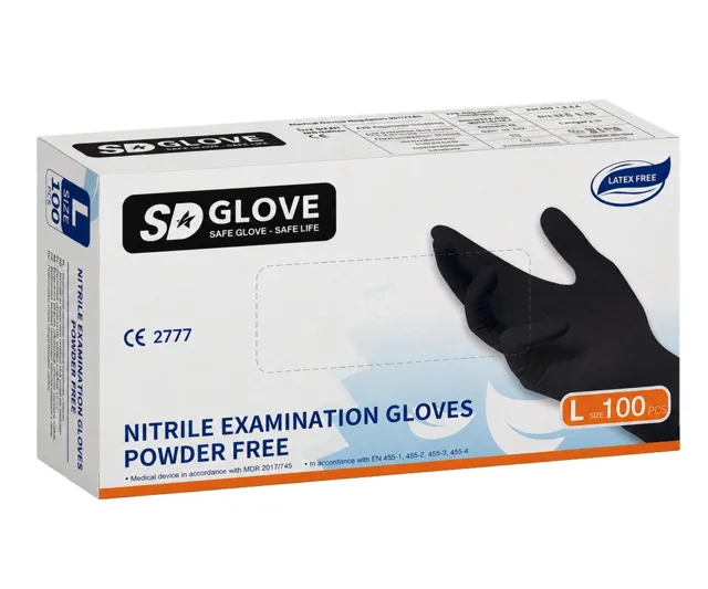 Nitrilové rukavice SD Glove Nitrile Examination Gloves  - 100 ks, černé, velikost L (100529) + dárek zdarma