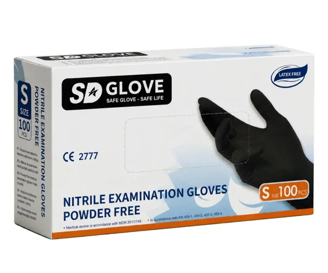 Nitrilové rukavice SD Glove Nitrile Examination Gloves  - 100 ks, černé, velikost S (100527) + dárek zdarma