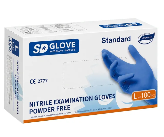 Nitrilové rukavice SD Glove Nitrile Examination Gloves  - 100 ks, modré, velikost L (100520) + dárek zdarma