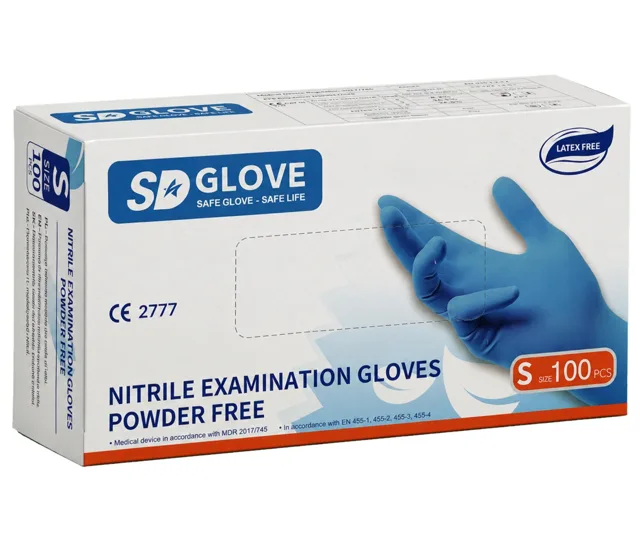 Nitrilové rukavice SD Glove Nitrile Examination Gloves  - 100 ks, modré, velikost S (100518) + dárek zdarma