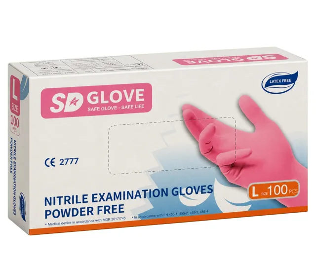 Nitrilové rukavice SD Glove Nitrile Examination Gloves  - 100 ks, růžové, velikost L (100534) + dárek zdarma