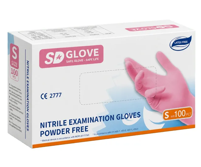 Nitrilové rukavice SD Glove Nitrile Examination Gloves  - 100 ks, růžové, velikost S (100532) + dárek zdarma