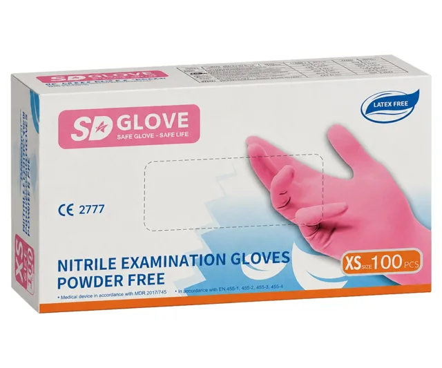 Nitrilové rukavice SD Glove Nitrile Examination Gloves  - 100 ks, růžové, velikost XS (100531) + dárek zdarma