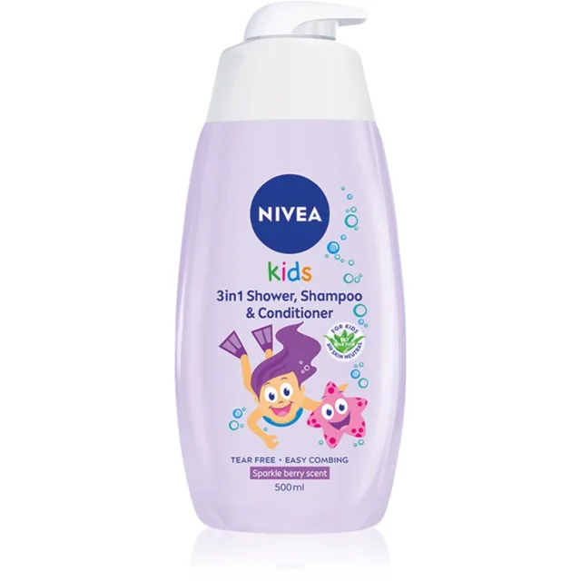 NIVEA Kids Sparkle Berry sprchový gel a šampon pro dívky 500 ml