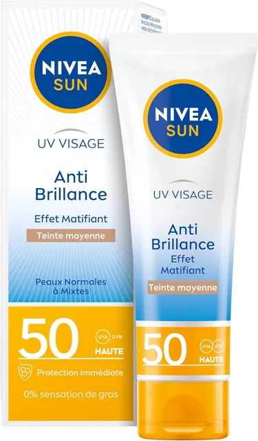 Nivea Sun UV Face Anti-brillance Shine Control,  Středně tónovaný krém SPF50, 50ml