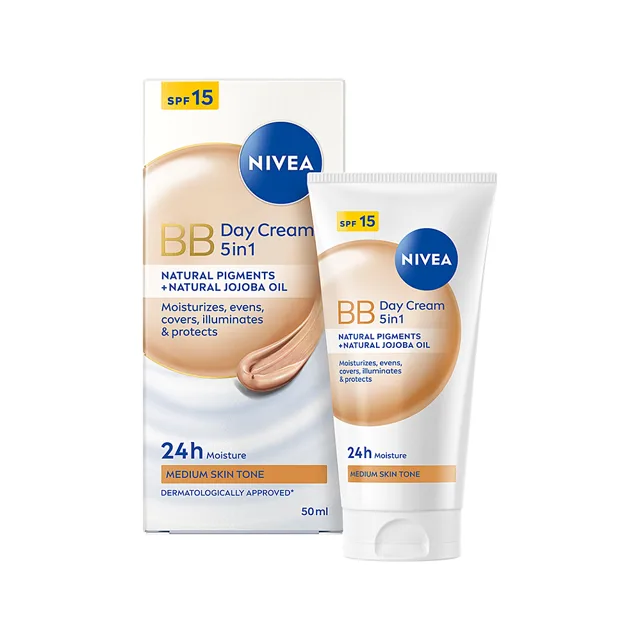 NIVEA Zkrášlující denní BB krém 5 v 1 pro střední až tmavší odstín pleti OF 15 50 ml