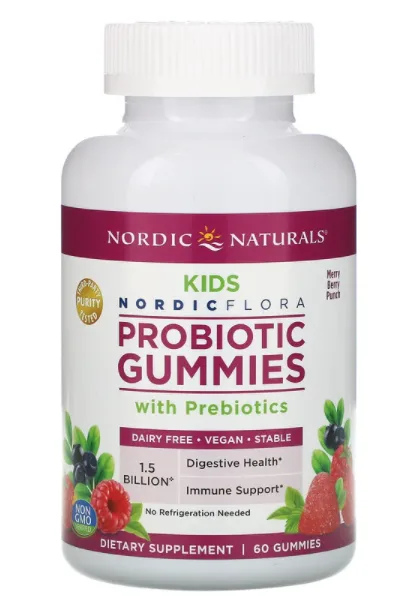 Nordic Flora Probiotic Kids, Probiotika pro děti, 60 gumových bonbónů